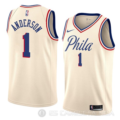 Camiseta Justin Anderson #1 Philadelphia 76ers Ciudad 2018 Crema - Haga un click en la imagen para cerrar